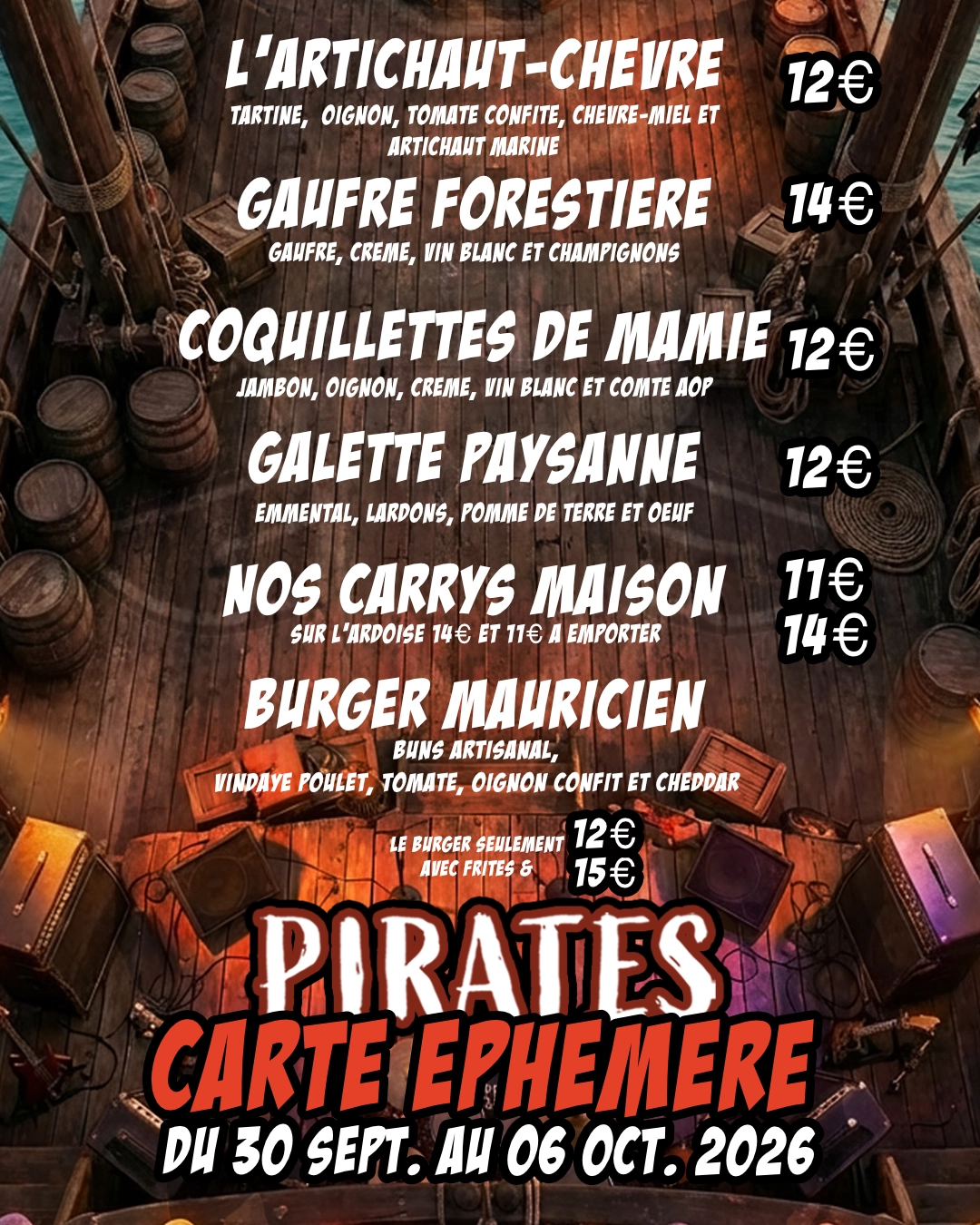 Carte éphémère de la semaine chez PIRATES